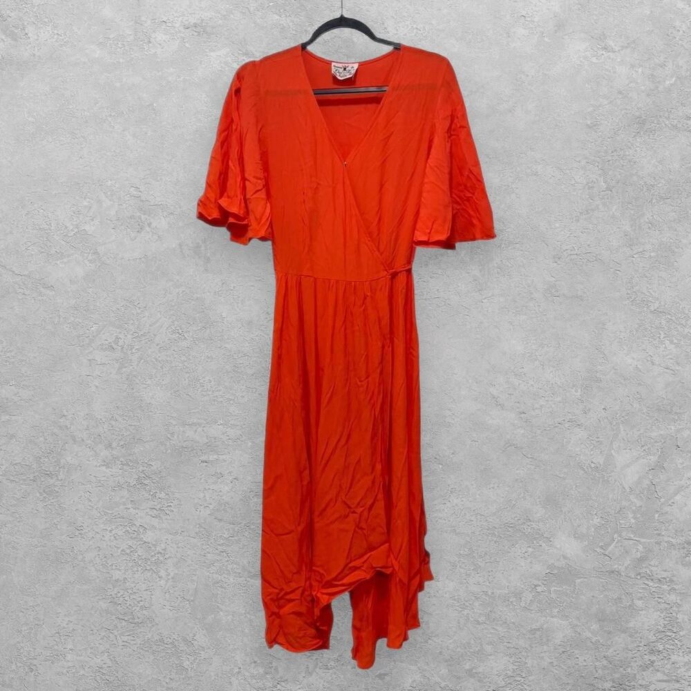 VTG Oui-Tu Squire Shop Sydney Wrap Maxi Dress Coral S 90s Boho